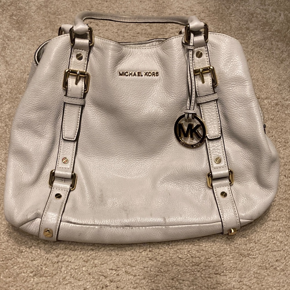 Michael Kors Cream Shoulder Bag with Gold Accents